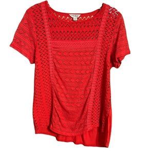 Lucky Brand Red Open Knit Front Viscose Back EUC Sz M Boho